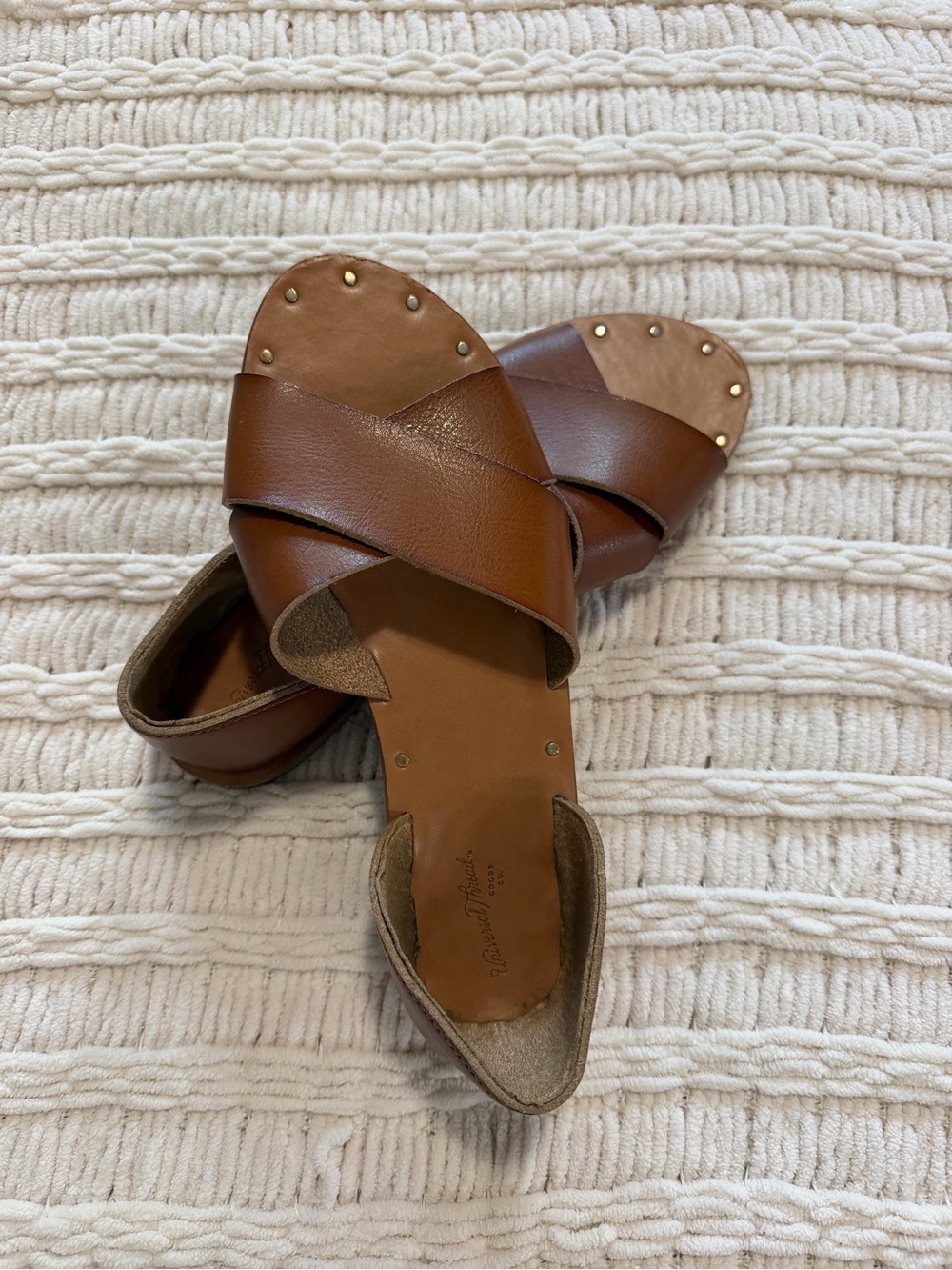 Brown Leather Crossband Slide Sandals - Universal Thread